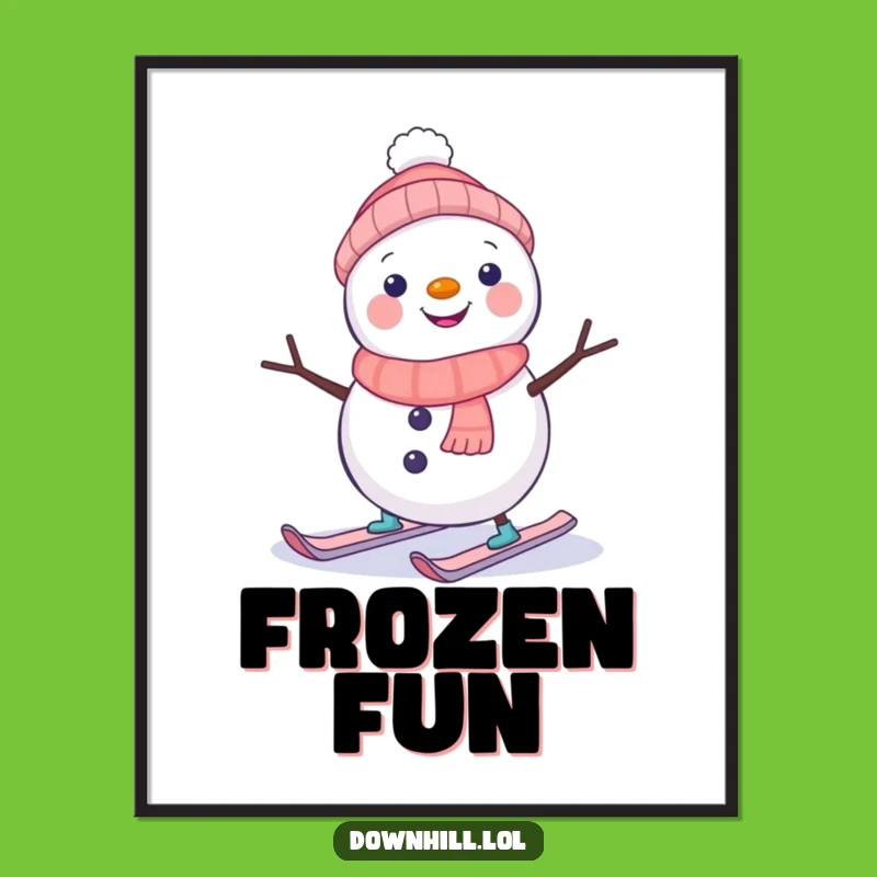 Funny Snowman Skier Digital Art Print - Instant Wobbling Winter Cheer