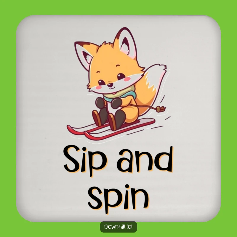 Funny Fox Skier Drink Coaster - Protect Surfaces with Playful Charm