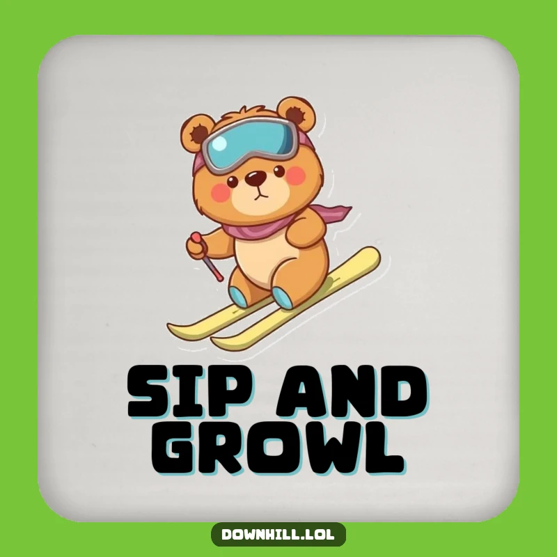 Funny Bear Skier Drink Coaster - Protect Surfaces with Brave Charm