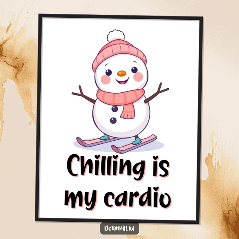 Funny Free Printable Wall Art: A cheerful snowman on tiny skis wobbles hilariously down a slope, adding comedic winter vibes.