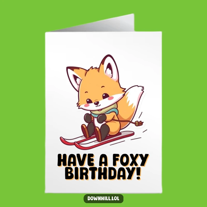 Free Printable Fox Cub Skiing Birthday Card - Fun Downloadable Gift for Energetic Souls