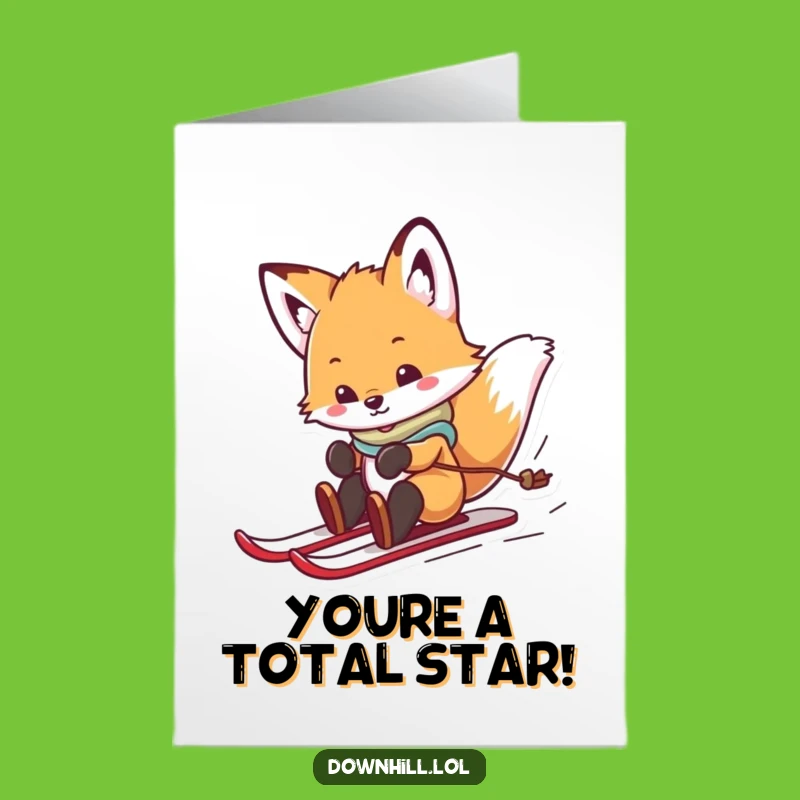 Free Printable Fox Cub Skiing Congrats Card - Dynamic Downloadable Achievement Gift