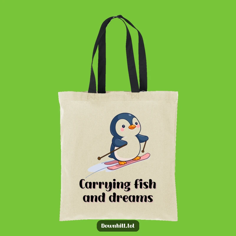 Funny Penguin Skier Tote Bag - Durable Cartoon Carry-All for Everyday Humor